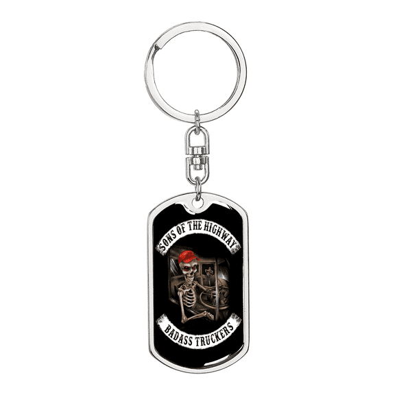 Badass Truckers Swivel Keychain Dog Tag Stainless Steel or 18k Gold