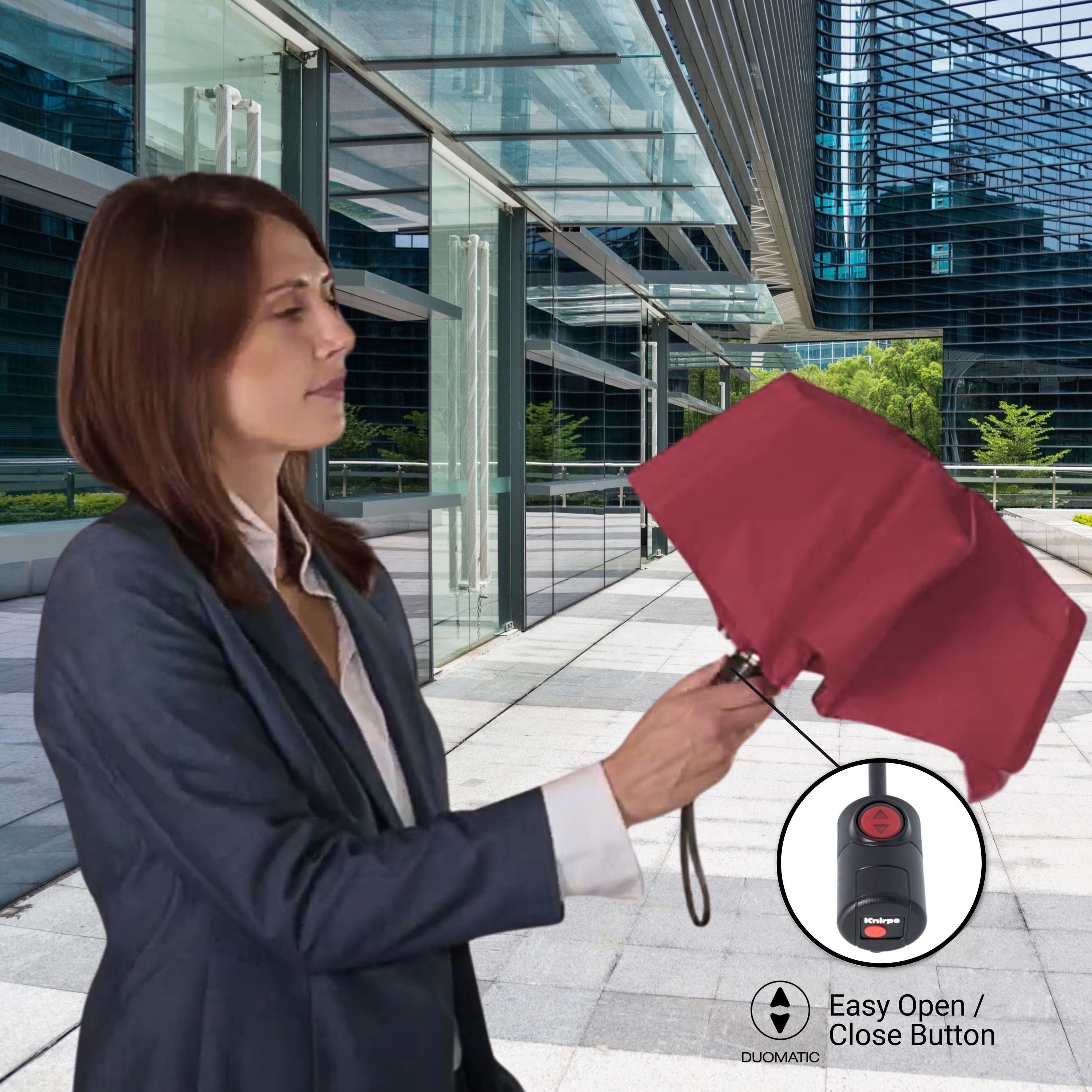 Knirps U.200 Ultra Light Automatic Rain Umbrella in Bordeaux – One-Touch Auto Open/Close, Wind-Tunnel Tested, 37in Canopy, Aluminum Fiberglass Frame, Pocket-Size Travel Umbrellas, Cover Included