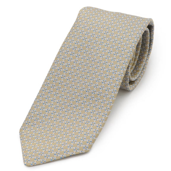 Pre-Owned HERMES Hermes necktie, swim ring, 100% silk, beige, blue