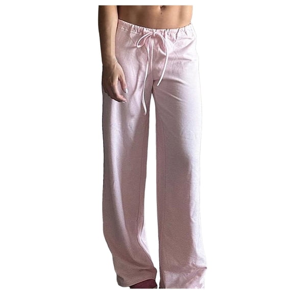 Bibifish Womens Pants Blue White Thin Stripe Print Soft Fabric Drawstring Waist Wide-Leg Fit Casual Daily Errands Vacation Wear Light Comfortable Pants