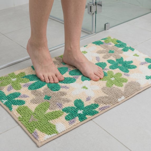 Unique Bargains Chenille Ultra Soft Non Slip Machine Washable Shower Rug Green 24" x 16"