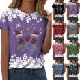 thumbnail image 4 of Drie Womens Oversized T Shirts Short Sleeve Crewneck Tops Casual Loose Basic Tee Shirts 2025 Summer Trendy Outfits Christmas Oversized Tshirts for Women Purple,S, 4 of 7