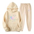 thumbnail image 3 of Feancey Hoodie Sweat Suits for Womens 2 Piece Lounge Sets Valentines Day Heart Print Hooded Pullover and Jogger Pants Matching Set Trendy Outfits Beige L, 3 of 7