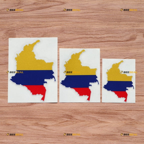 Colombia Colombian Country Flag Map Outline Vinyl Decal Sticker - 3 Pack Reflective, 4 Inches, 5 Inches, 6 Inches