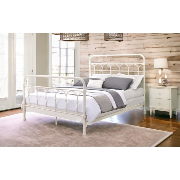 White Full Bed - Spindle Design with 4 Slats & Box Spring Requirement