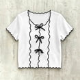thumbnail image 5 of Jalioing Girls Cute Tops Ruffle Trim Short Sleeve Round Neck Summer Shirts Big Girls Solid Color Bowtie T Shirt 3-14 Years, 5 of 7