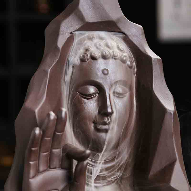 Purple Sand Buddha Sandalwood Incense Burner Waterfall Smoke Incense Holder Buddha's Palm Backflow Incense Burner Home Decoration