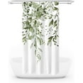 thumbnail image 4 of Olive Green Eucalyptus Shower Curtain Sets, Watercolor Leaves on The Top Plant with Floral Bathroom Decoration 36x72 Inch with Hooks, 4 of 6