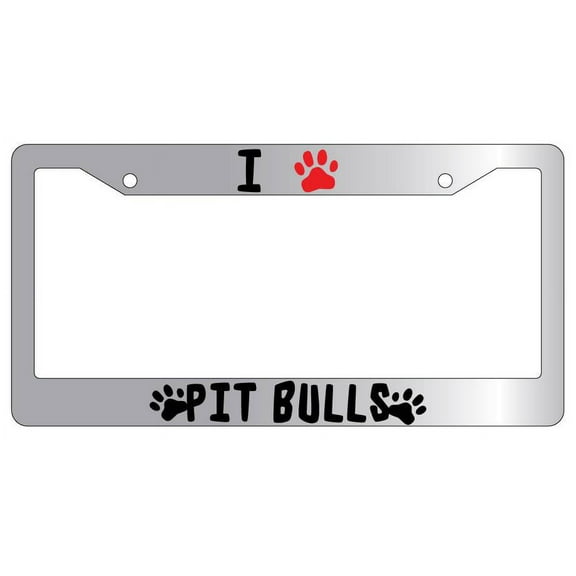 I Heart (Paw) Pitbulls Chrome Plastic License Plate Frame