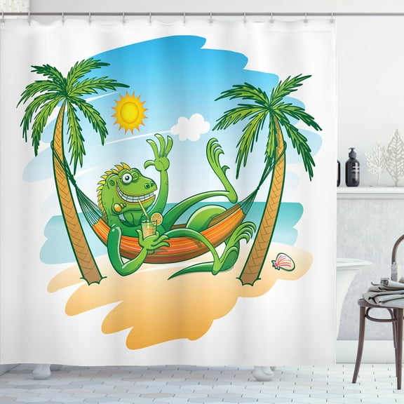 Ambesonne Iguana Shower Curtain, Tropical Holiday Palm Tree, 69"Wx70"L, Multicolor