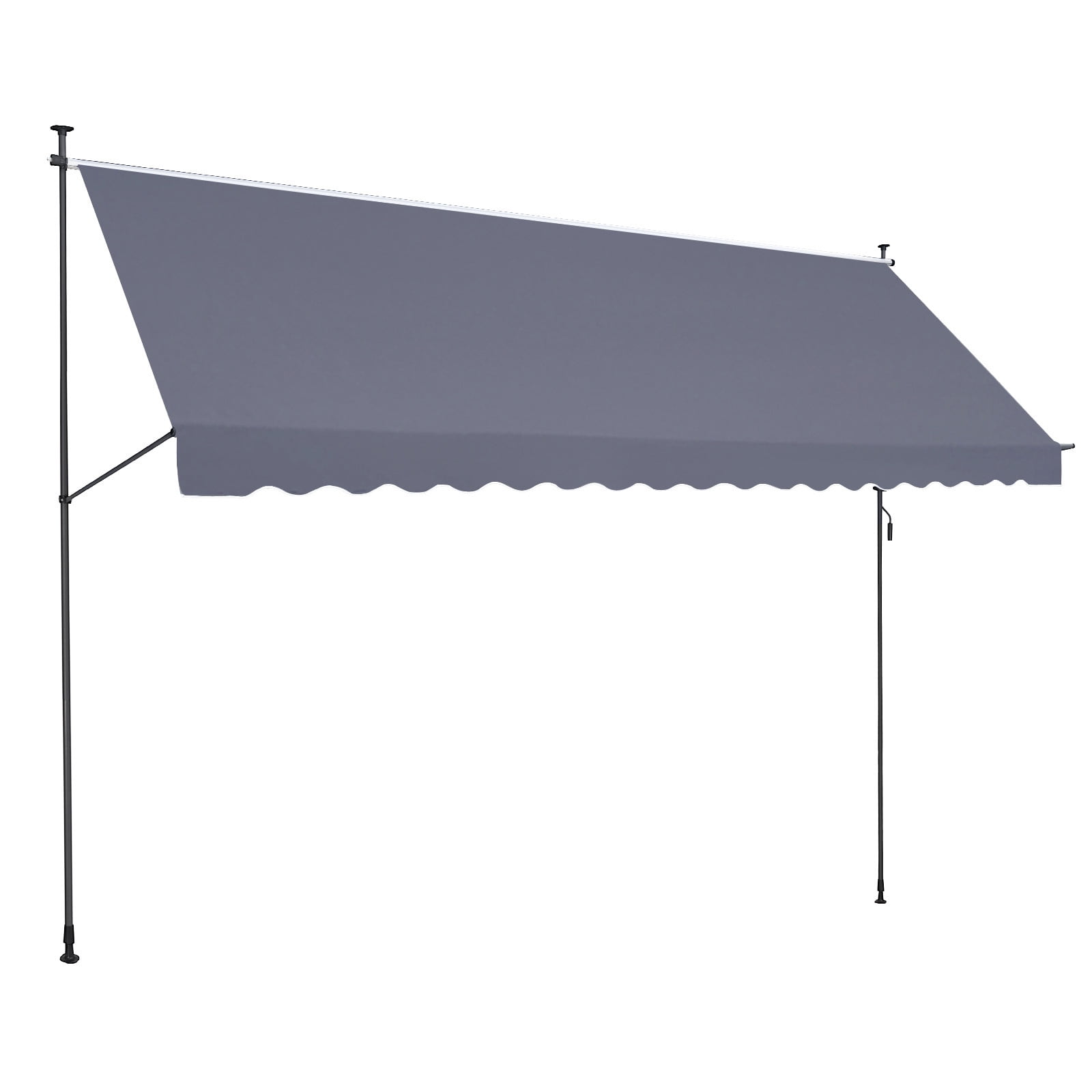 KFFKFF 178 x 47" Retractable Patio Awning, Manual Crank Handle Sunshade Shelter, Outdoor Canopy for Deck, Adjustable Height Ranging 86 to 122 in, Suitable for Patio/Balcony/Yard, Dark Gray