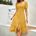 thumbnail image 2 of Weiqiqre Womens Dresses Short Sleeve V-Neck Button Down Smocked Casual Ruffle Slit Maxi Boho Dress, 2 of 6