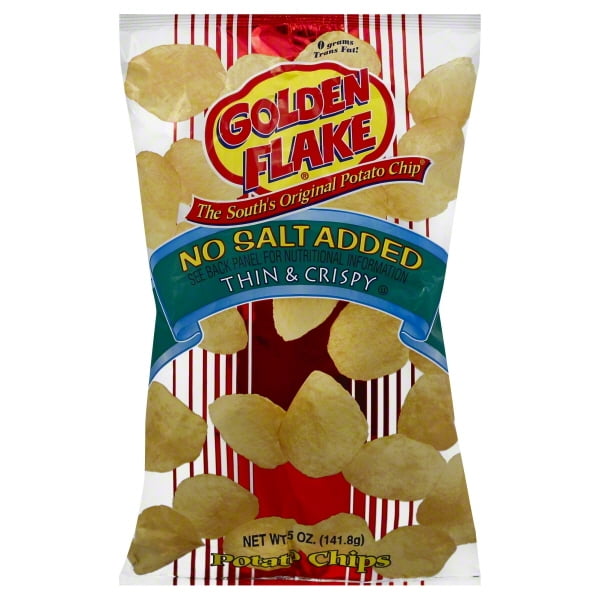 Golden Flake Thin & Crispy No Salt Added Potato Chips, 5 Oz.