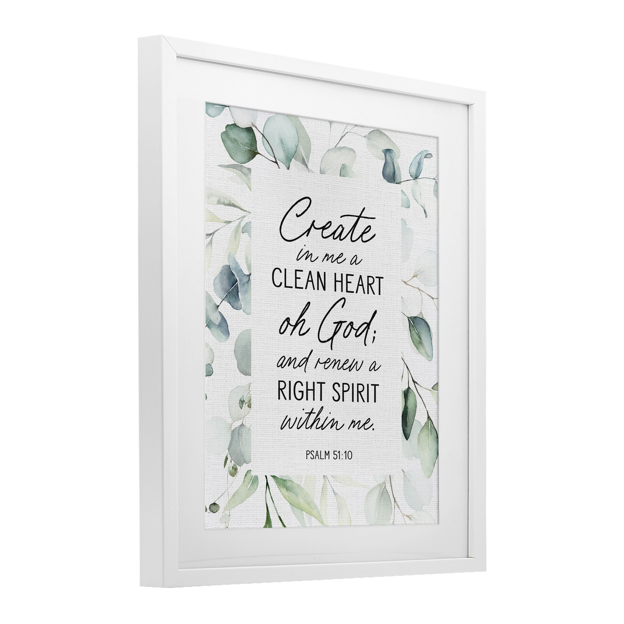 Clean Heart & Right Spirit White Framed Print Under Glass, design by Lettered and Lined