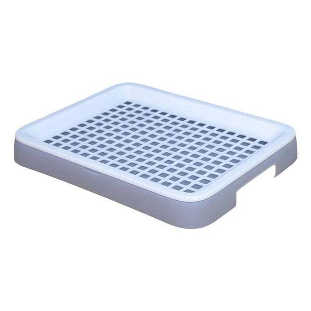 Almencla Rabbit Litter Tray Rabbit Toilet Portable with Grate Double Layer Guinea Pig Litter Pan Bunny Potty for Small Animals Ferrets Gray White