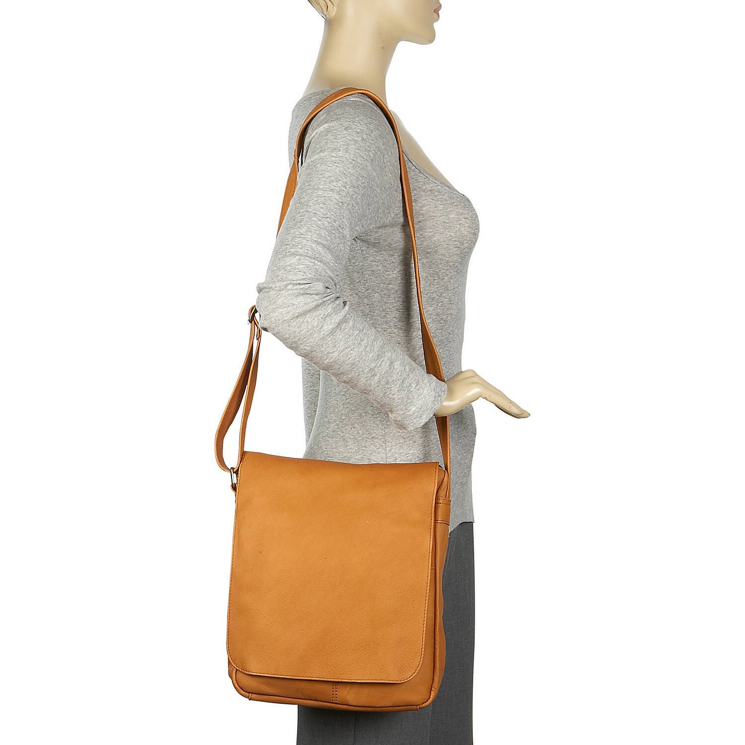 Le Donne Leather Vertical Flap Over Shoulder Bag H-149R - image 5 of 5