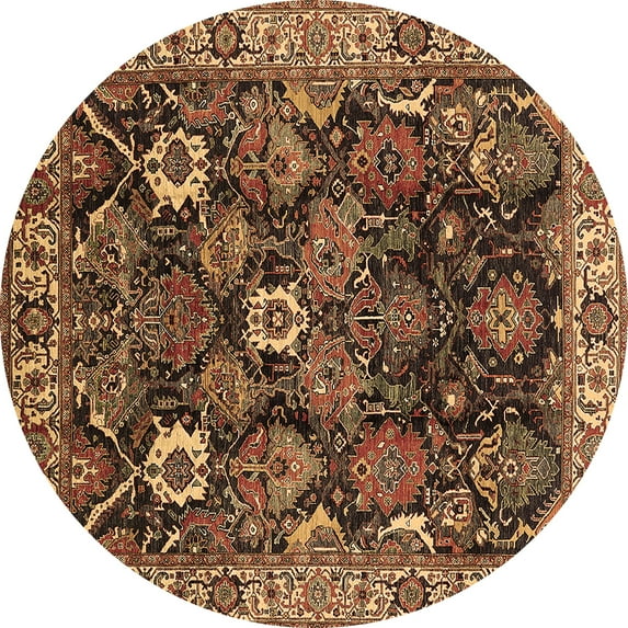 Ahgly Company Indoor Round Oriental Brown Traditional Area Rugs, 7' Round