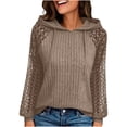 thumbnail image 2 of Gaigiky Shirts for Women Round Neck Drawstring Hoodies Solid Color Lace Spliced Long Sleeve Loose Fit Fall Daily Casual Pullover Outfits, 2 of 7