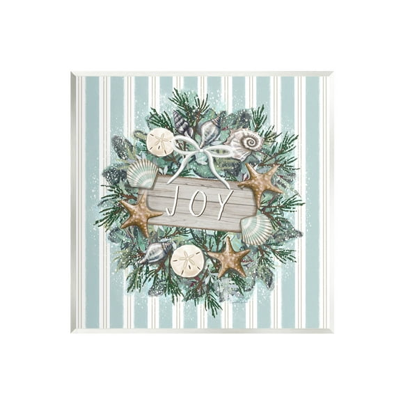 Stupell Industries Striped Joy Seashell Wreath Graphic Art Unframed Art Print Wall Art, Design by Elizabeth Tyndall