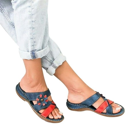 

YanHoo Clearance Orthopedic Sandals for Women Open Toe Walking Slippers with Arch Support Anti-Slip Breathable Sandal Vintage Platform Outdoor Flats Shoes