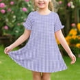 thumbnail image 6 of Annhoo Children's Dresses Kids Girls Plaid Round Neck Puff Short Sleeve Summer Casual Cute Flowy Dresses 3-12 Years, 6 of 9
