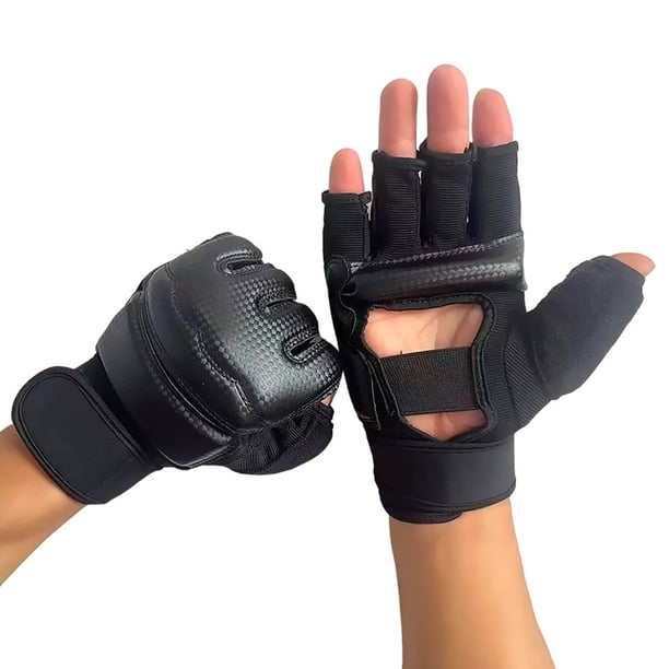 Eigraketly Guantes de boxeo transpirables de medio dedo con capa de amortiguación EVA PU es boxeo duradero Ropa Deportiva, Zapatos negro Talla L (160-170 cm)