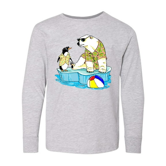 Inktastic Penguin and Polar Bear Iceberg Beach Bums Long Sleeve Youth T-Shirt