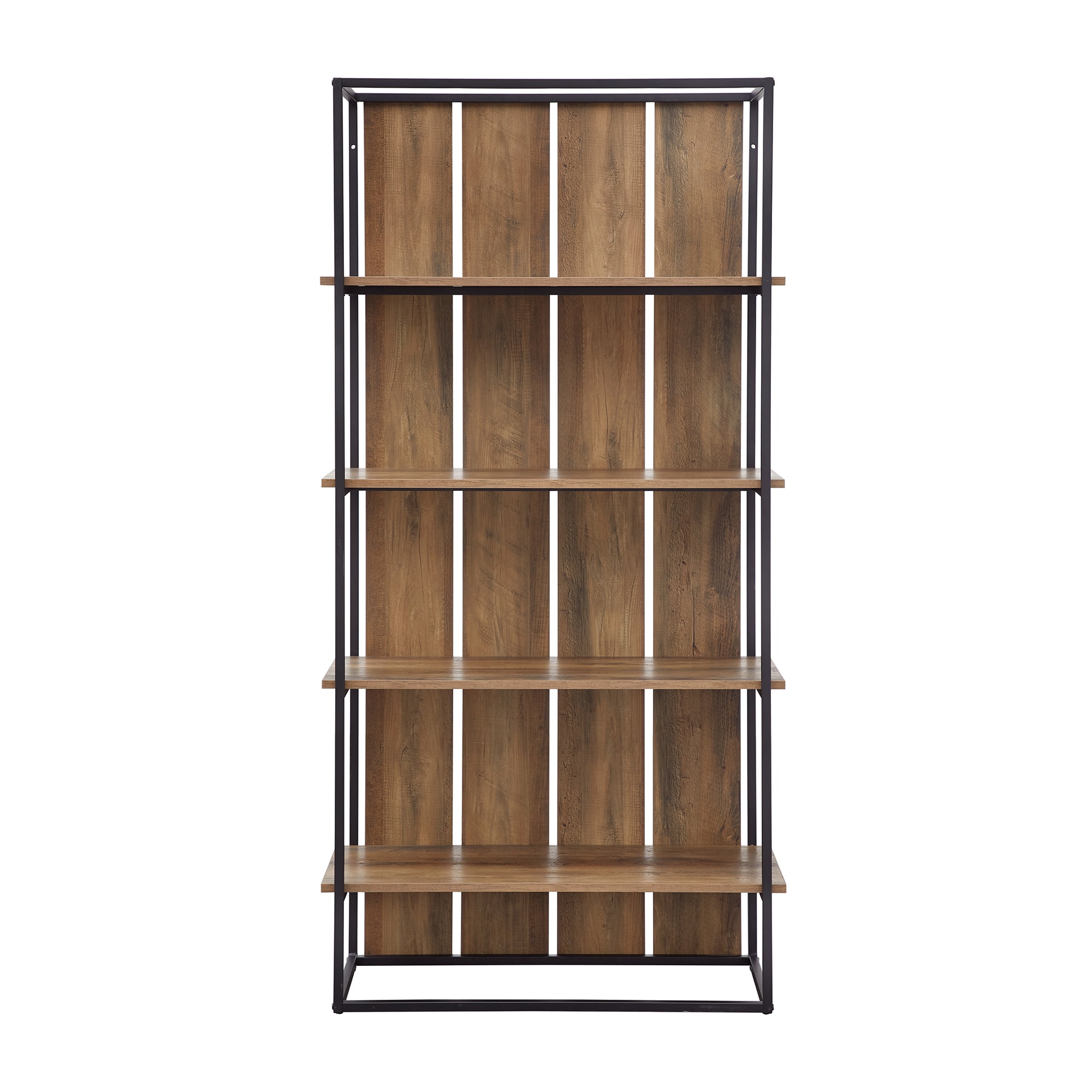 Woven Paths 64" Farmhouse 4 Shelf Bookcase, Reclaimed Barnwood/Black