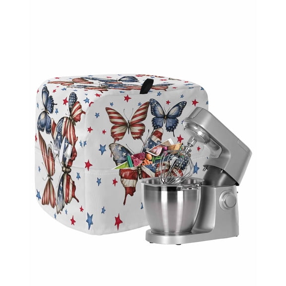 Independence Day Stand Mixer Dust Cover with Storage Pocket & Handles, 4th of July American Flag Butterfly Fits All Tilt Head & Bowl Lift Kitchen Appliance Cover Organizer Bag Accessories, 6-8 Quart