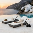 thumbnail image 4 of FFZ Dark Gray Acacia Solid Wood Outdoor Chaise Lounge With Cream Water-Repellent Cushion, Poolside, 4 of 6