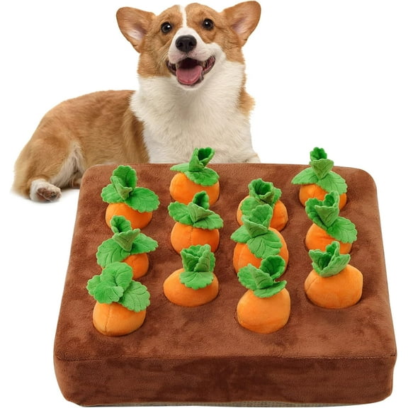 Interactive Dog Toys，Carrot Snuffle Mat for Dogs Plush Puzzle Toys 2 in 1 Non-Slip Nosework Feed Games Pet Stress Relief with 12 Carrots