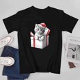 thumbnail image 3 of Christmas Kitten Gift Box Cat T-shirt for Women Cat Lover Short Sleeve Vintage Holidays Joyful Cat Tee Top, 3 of 4