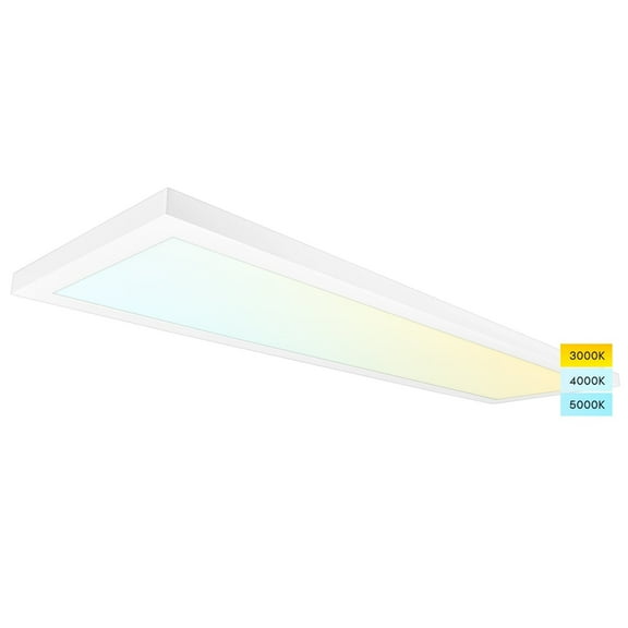 Luxrite 1x4 FT Surface Mount LED Flat Panel Light, 3 Color Selectable, 4000 Lumens, Dimmable, Damp Rated, UL Certified