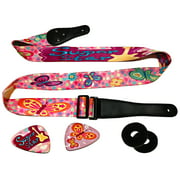 Pink Guitar Strap Adjustable For Kids & Girls Bundle Includes 2 Strap Locks & 2 Matching Picks Stocking Stuffer For Electric & Acoustic First Act Discovery & Guitar Lovers