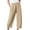 Khaki, variant on FAKKDUK Capri Pants for Women Casual Summer Smocked Elastic High Waisted Linen Pant Solid Loose Wide Leg Capris Trousers Straight Pants with Pocket, S&Gray