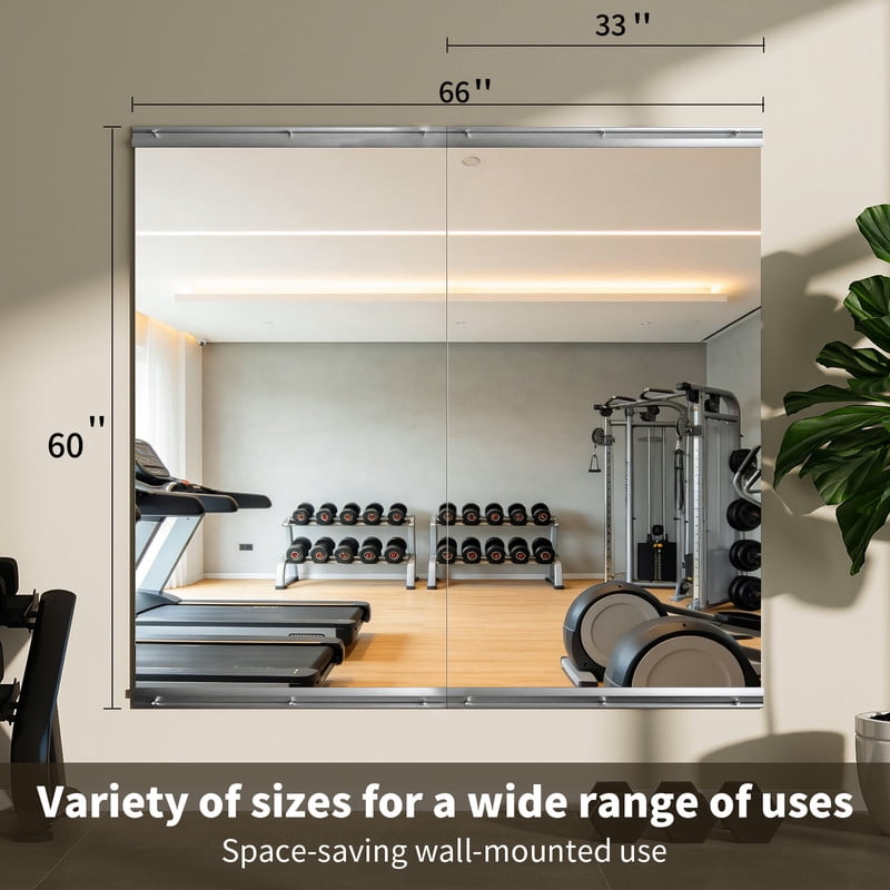 Easy4Home 33"x60"2-Pack Home Gym Mirror Tempered Glass Frameless Full Length Mirror Wall Mounted Yoga Mirror