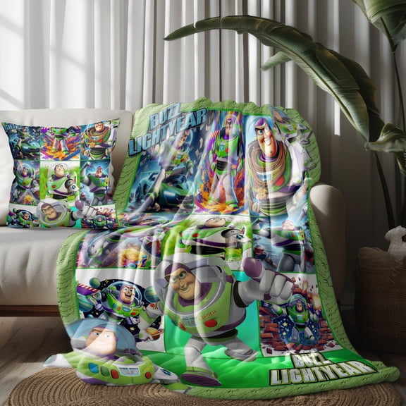Throw Blanket and Pillowcase Set，Buzz Lightyear Thin Bed Couch Decor Kids Adult Nap Micro Fleece Fuzzy Blankets Bedroom Car All Season Birthday Gifts 30×40 inch