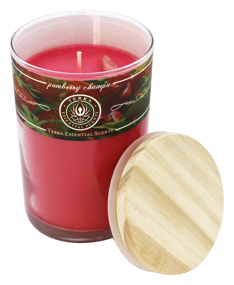 Terra Essential Scents Seasonal Soy Candle Pomberry Champa 12 oz.