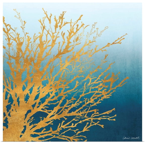 Great BIG Canvas | Rolled Lanie Loreth Poster Print entitled Coastal Coral on Bright Teal I