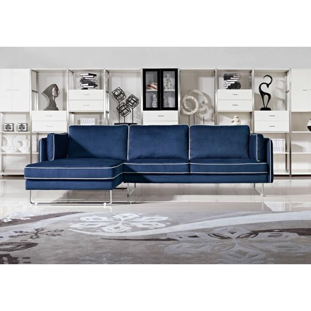 Modern Blue Fabric Sectional Sofa Left Facing Chaise VIG 