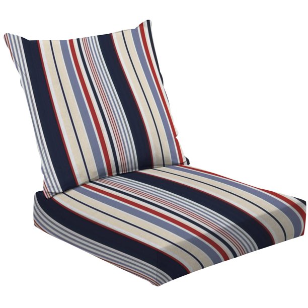 2Piece Deep Seating Cushion Set Stripe seamless blue red white colors