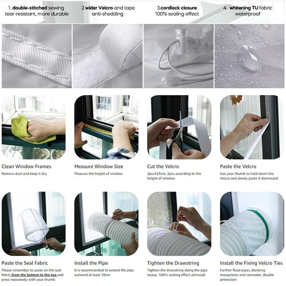 Portable AC Window Vent Kit for Sliding Door, Sealing Portable Air Conditioner Window Kit Seal Kit for AC Unit Clothes Dryer, 9.8X91 Inch Length Adjustable, Waterproof, No Drilling