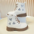thumbnail image 4 of Ulitacool Toddler Girls Boots Ankle Boots With Heart Rhinestone Leather Lace Up Side Zipper For Winter Cute Soft Feetwear 2-3 Years Beige, 4 of 8