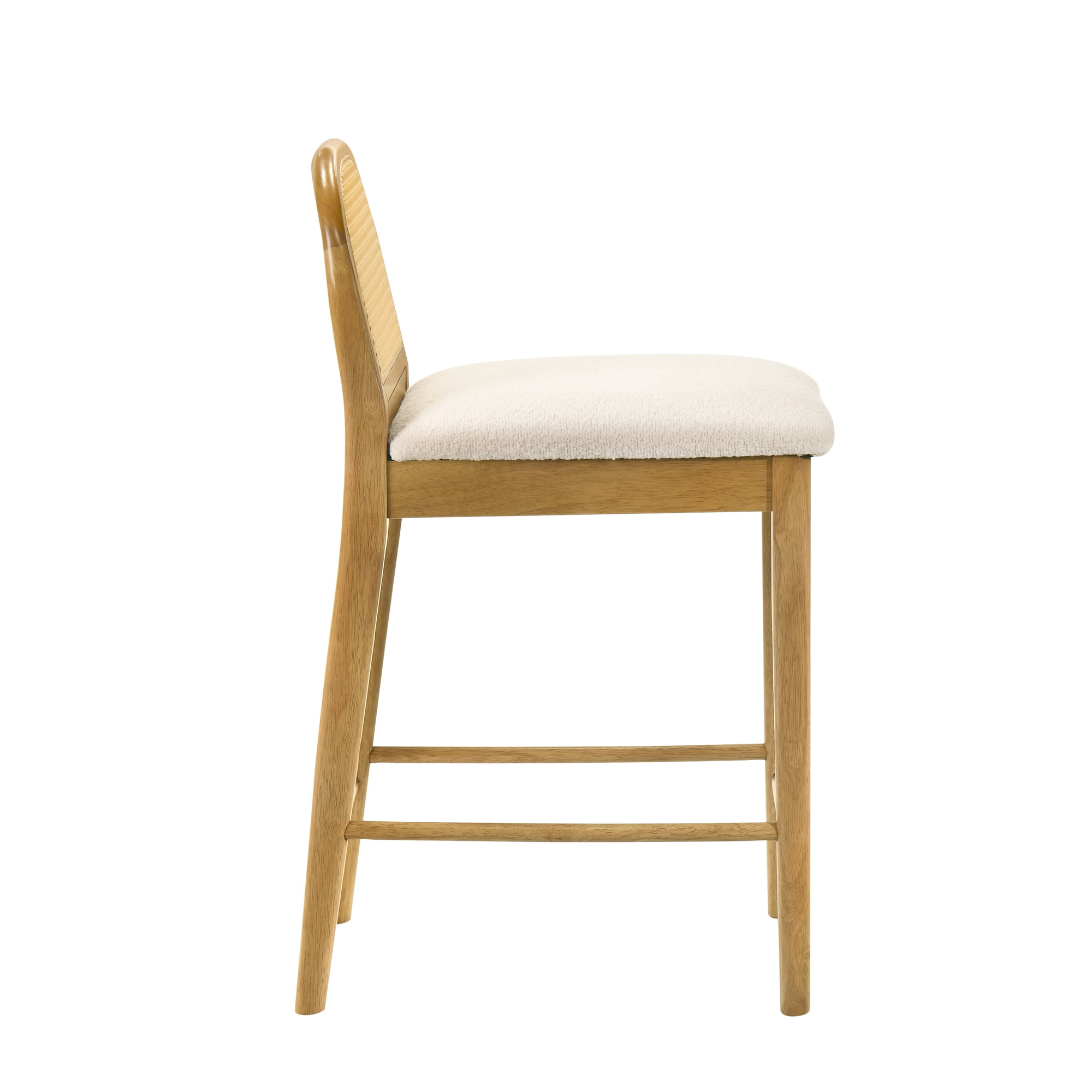 Lucio Modern Farmhouse Wood Counter Height Kitchen Bar Stool in Amber Glow Finish with White Boucle Fabric Upholstered Seat - Set of 2