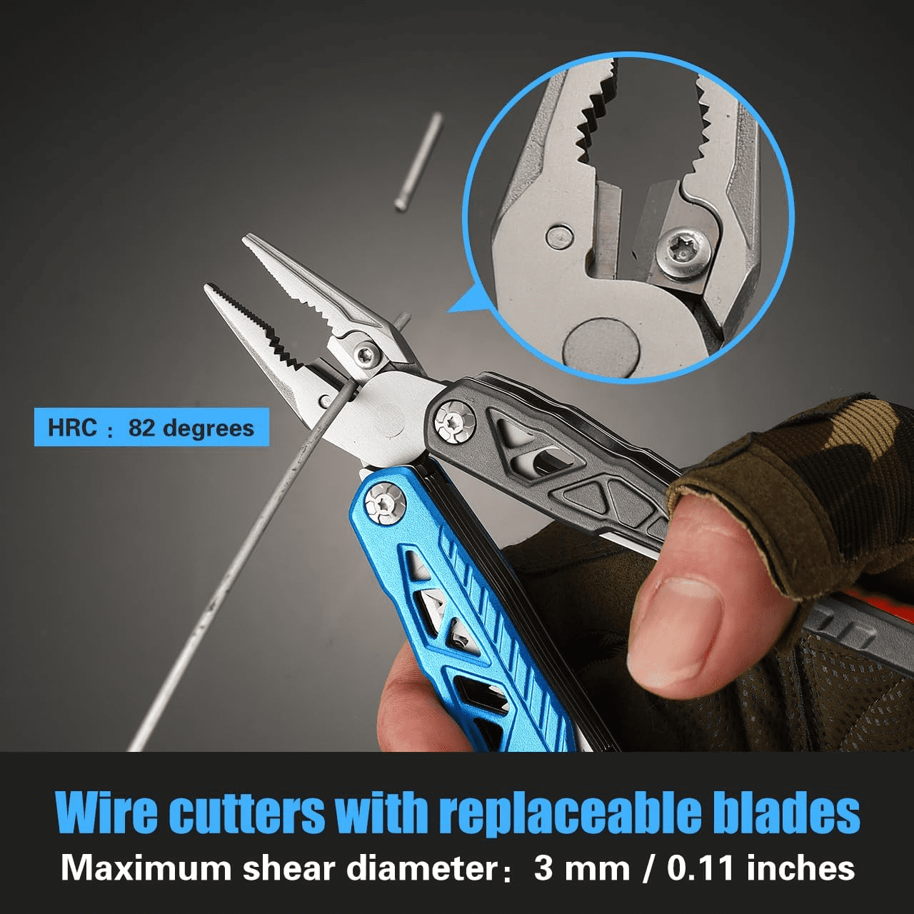 SPBTAR 18 in 1 Multitool, Professional Stainless Steel Multitool Pliers with Replaceable Alloy Steel Blades Wire Cutters, Bottle Opener, Apply to Survival, Camping & Hunting