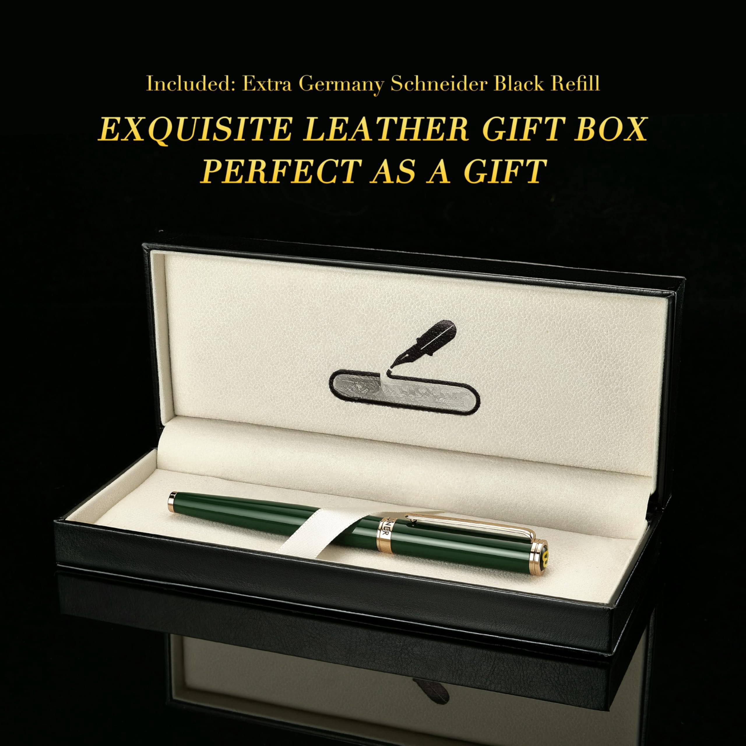 Luxury Rollerball Pen  Stunning Green Lacquer With Trim Noble And Elegant Designs Ink Refill Gift Set For Men & Women Refillable Executive Writing Nice Pens