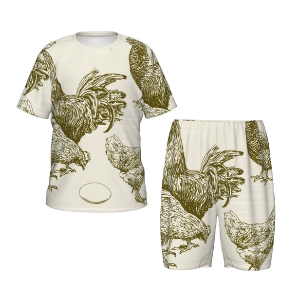 Fotbe Chickens Pijama Estampada de 2 Piezas para Niños – Ropa de Dormir de Manga Corta Cómoda para Niños y Niñas, Camiseta y Shorts de Algodón-Large
