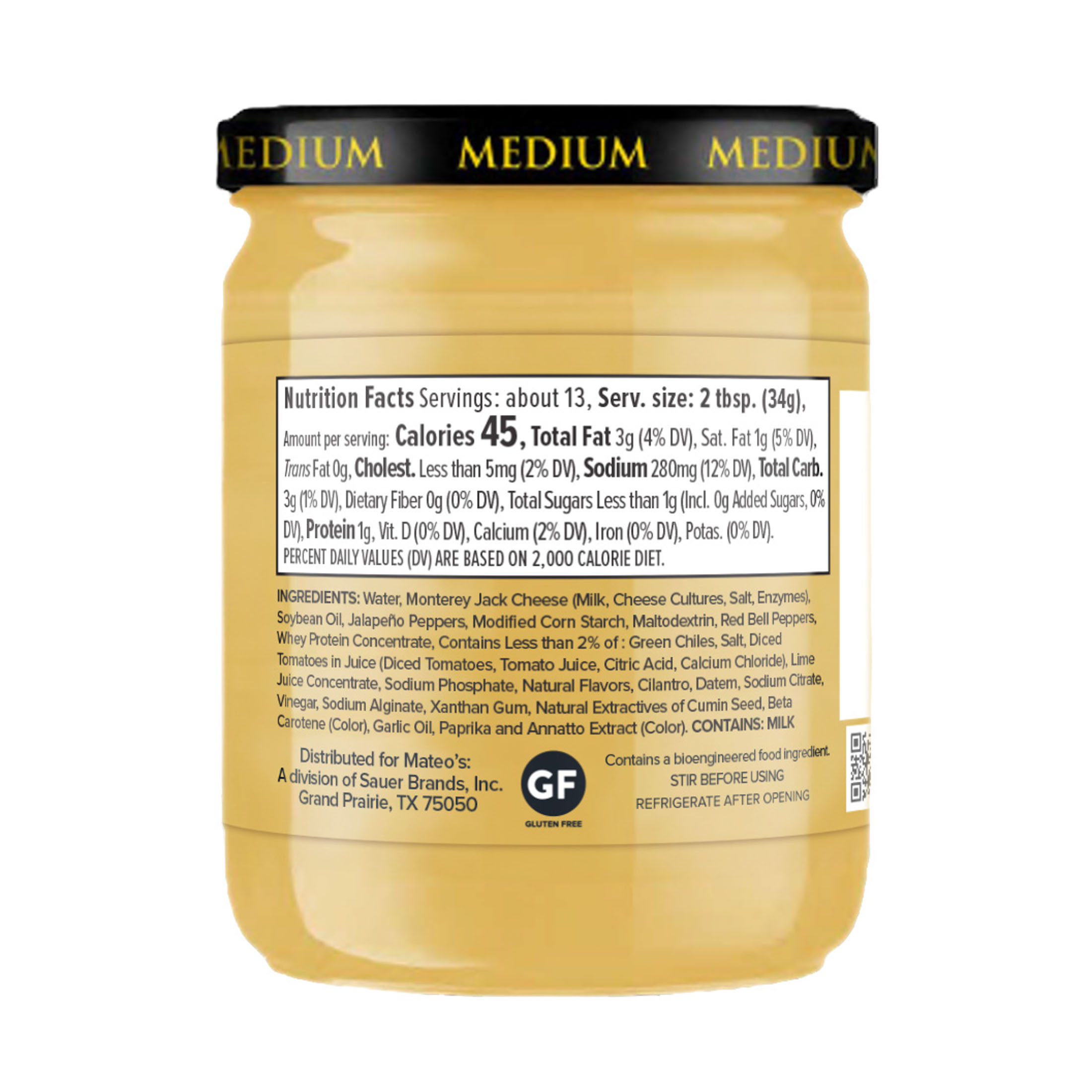 Mateo's Gourmet Salsa con Queso, Medium Heat, 15oz Glass Jar