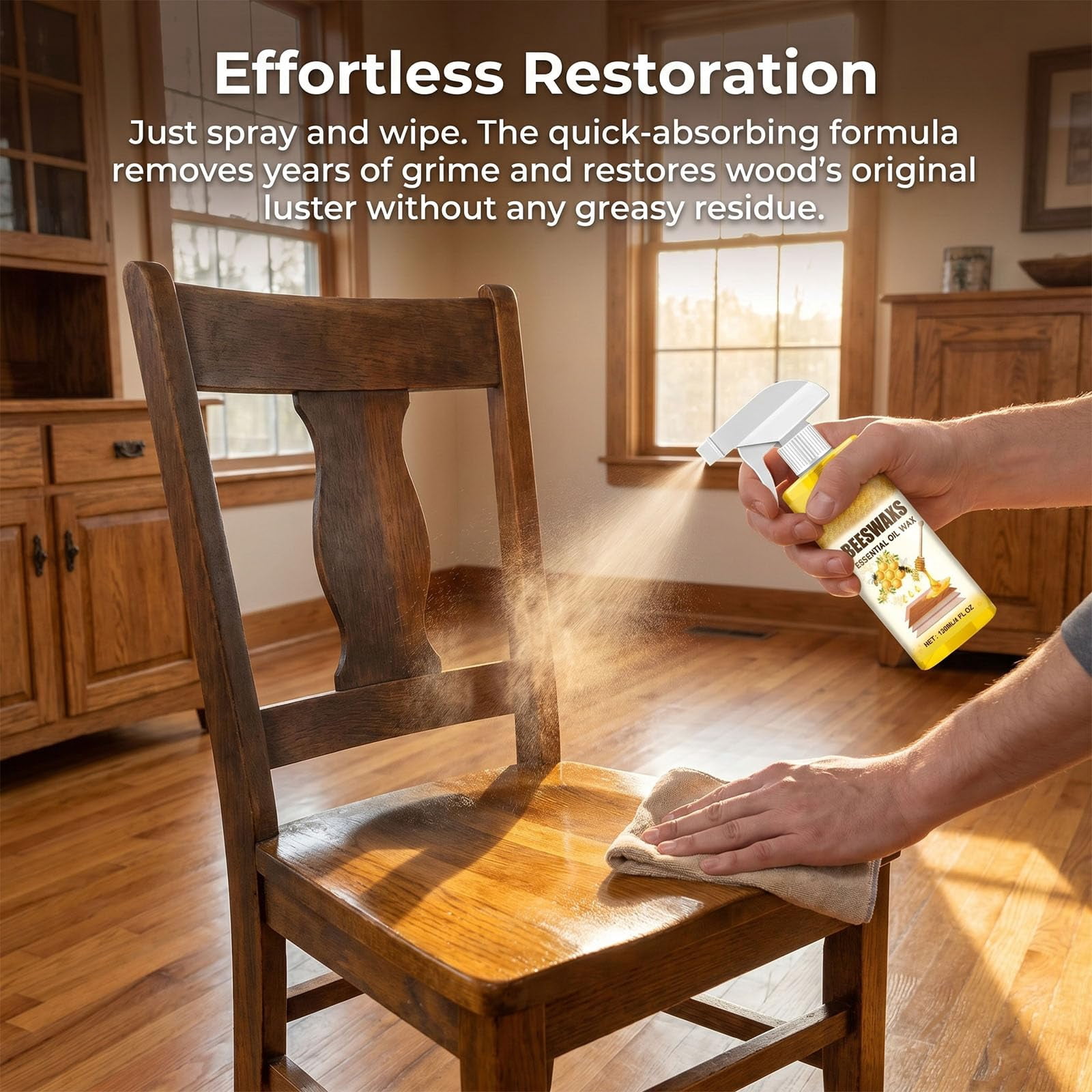 Beeswax Wood Polish, Natural Micro-Molecularized Beeswax Spray, Beeswaxs Essential Oil Wax, Multi-Purpose Furniture Polish, Wood Cleaner Repairing and Care Spray, Restores Shine & Removes Scratches