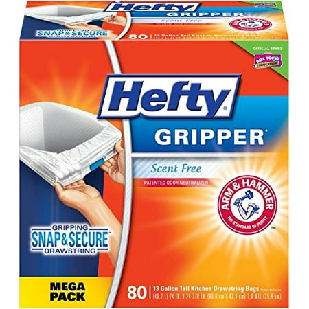Hefty Gripper 13 Gallon 80 Count Kitchen Trash Bags - Clean Burst - Odor Control Garbage Bags